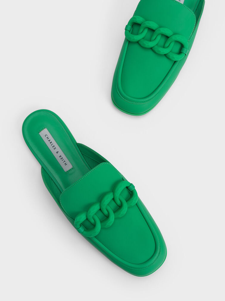 Chunky Chain Loafer Flats, Green, hi-res
