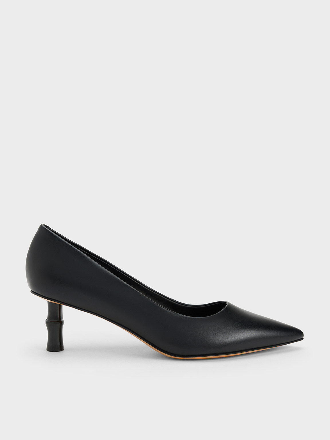 Bamboo Heel Pointed-Toe Pumps, Black, hi-res