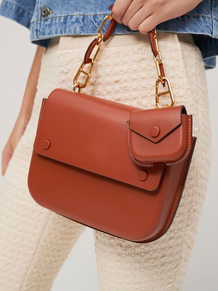 Amber Chain Handle Push-Lock Handbag, Brick, hi-res