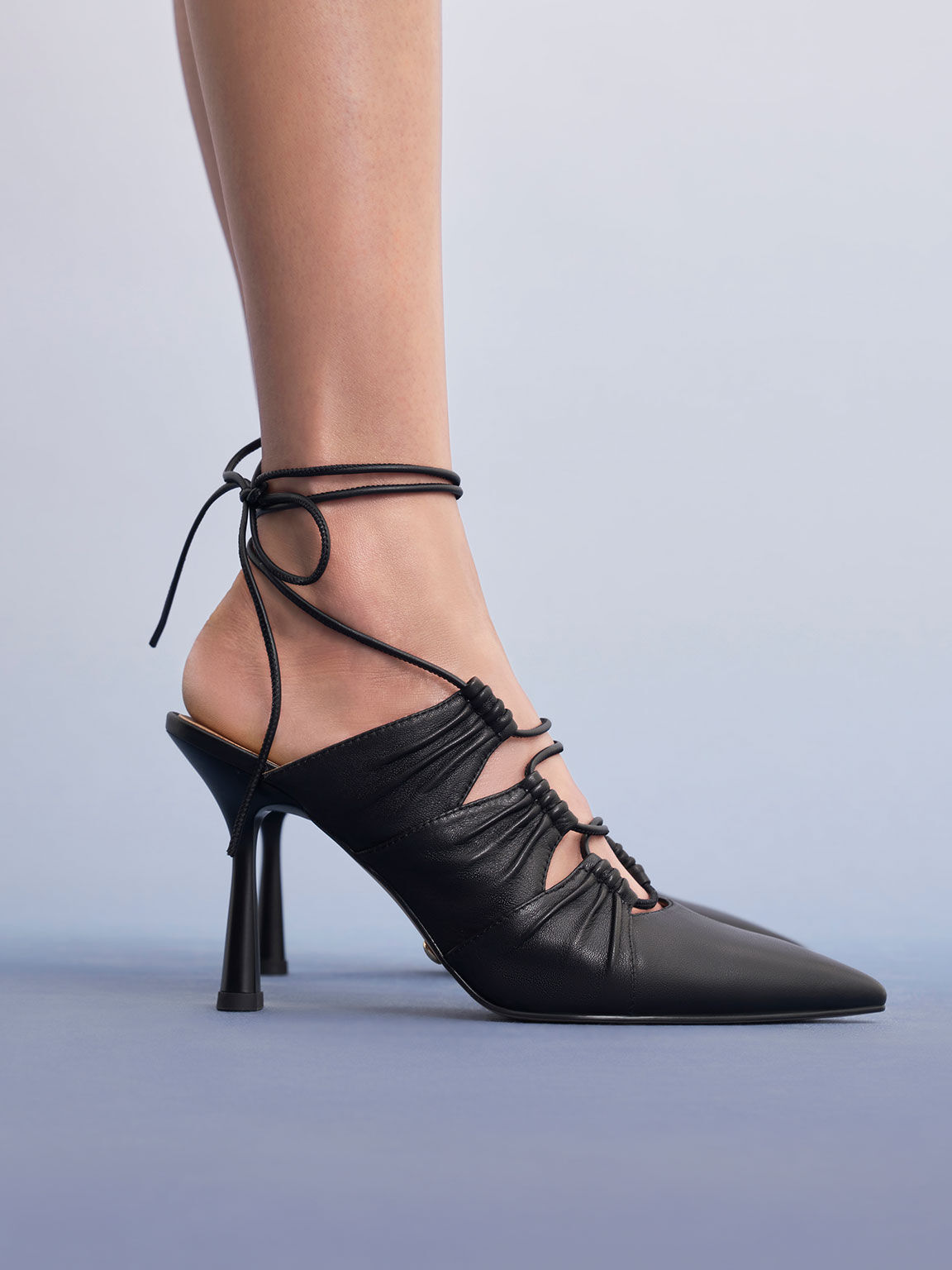 Landis Leather Tie-Around Pumps, Black, hi-res