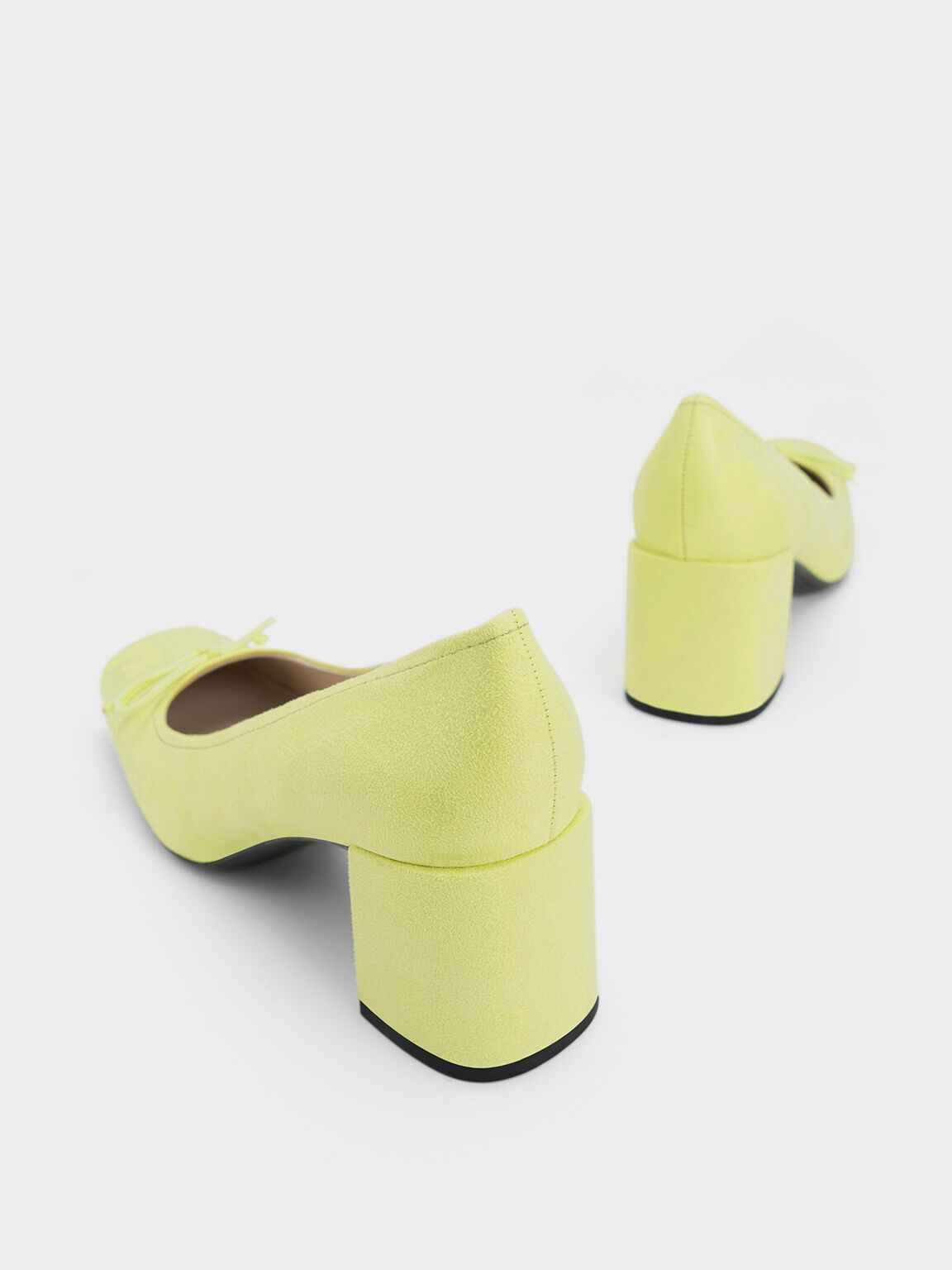 Bow Square-Toe Textured Pumps, Lime, hi-res