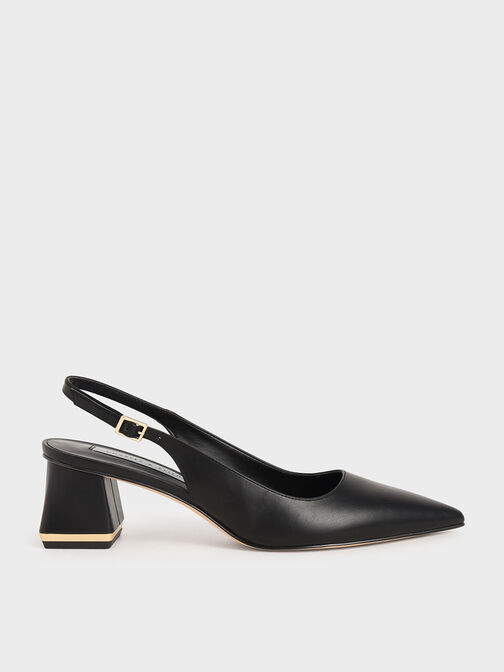 Metallic Accent Slingback Court Shoes, Black, hi-res