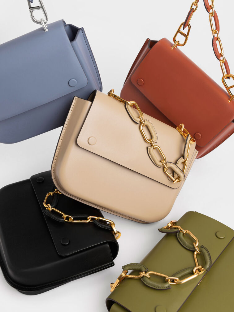 Amber Chain Handle Push-Lock Handbag, Brick, hi-res