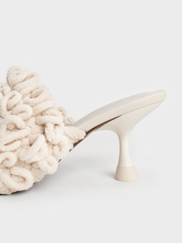 Textured Spool Heel Mules, Chalk, hi-res
