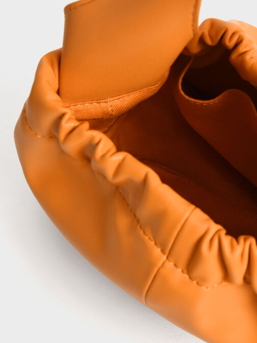 Ruched Slouchy Bucket Bag, Orange, hi-res