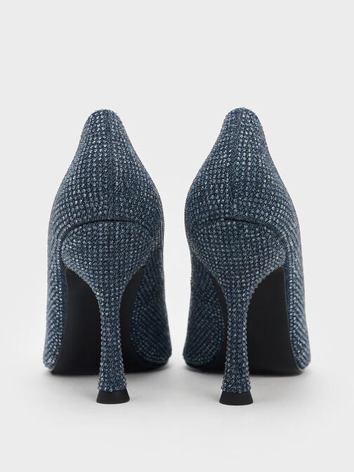 Denim Pointed-Toe Spool-Heel Pumps, Denim Blue Denim Pointed-Toe Spool-Heel Pumps, Denim Blue, hi-res