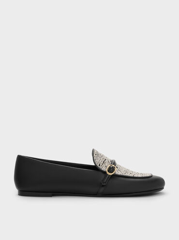 Tweed Two-Tone Buckle-Strap Loafers, Multi, hi-res