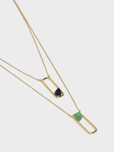 Green Agate Layered Necklace, Gold, hi-res