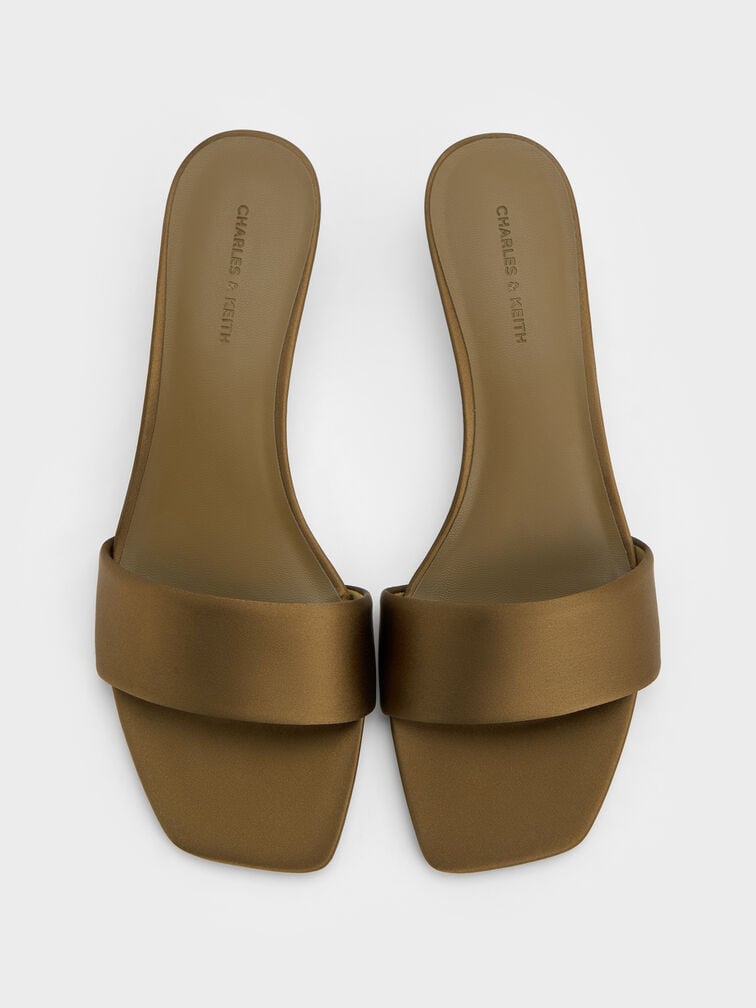 Susie Satin Kitten-Heel Mules, Olive, hi-res