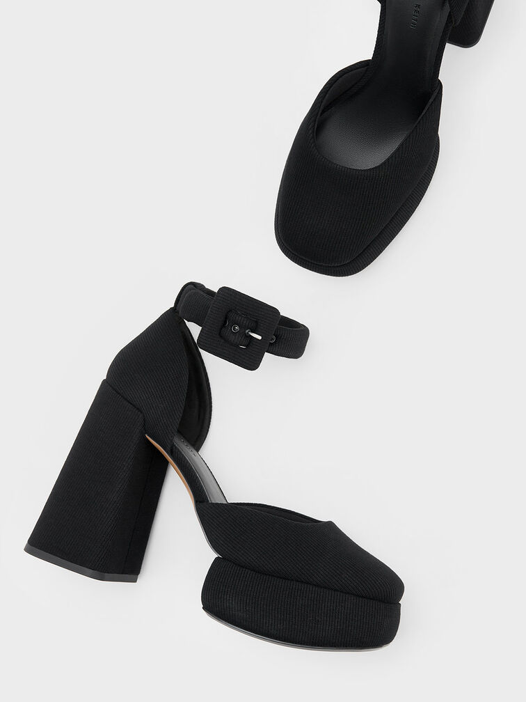 Sinead Woven Buckled D'Orsay Platform Pumps, Black, hi-res