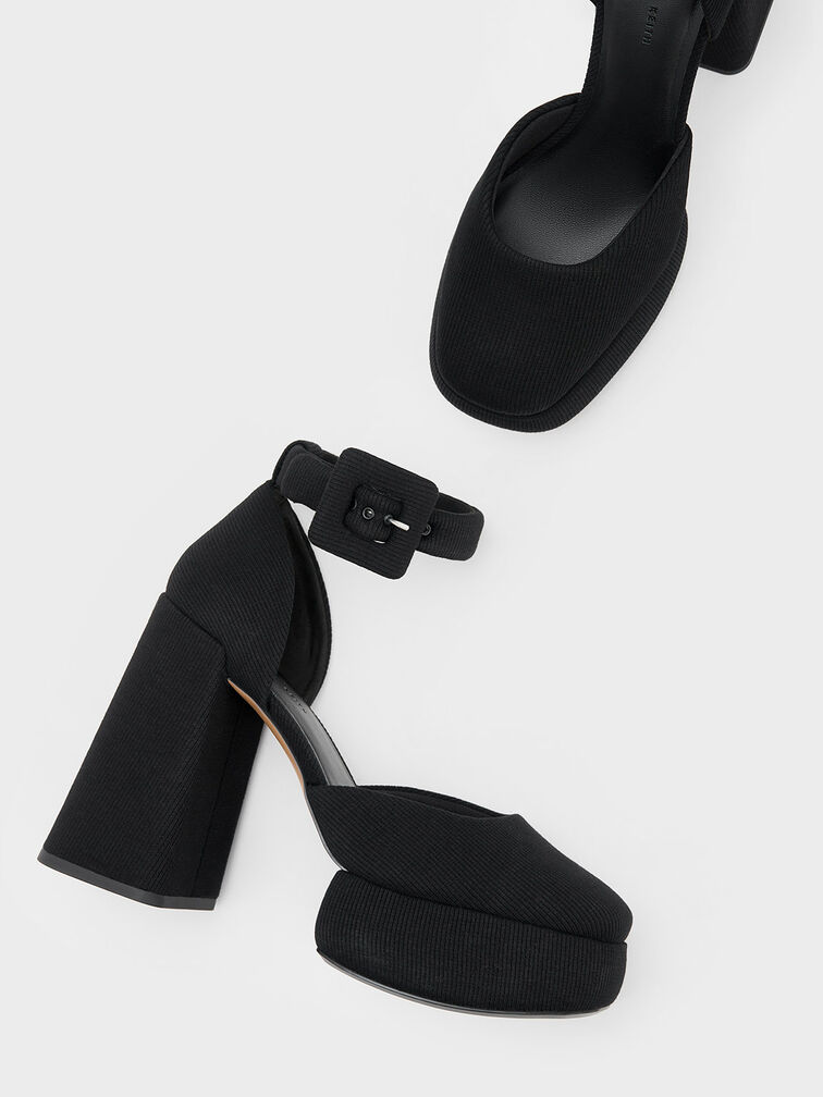 حذاء بامب دورساي منسوج بكعب سميك, أسود, hi-res