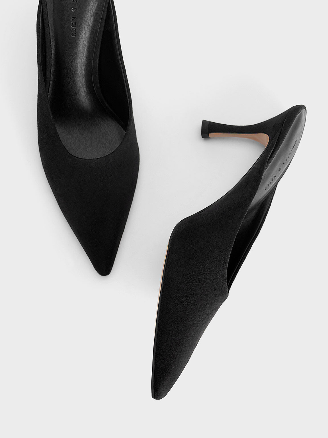 Textured Spool Heel Mules, Black, hi-res