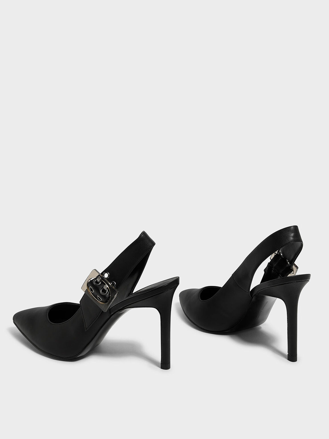 Buckled Slingback Pumps, Black, hi-res