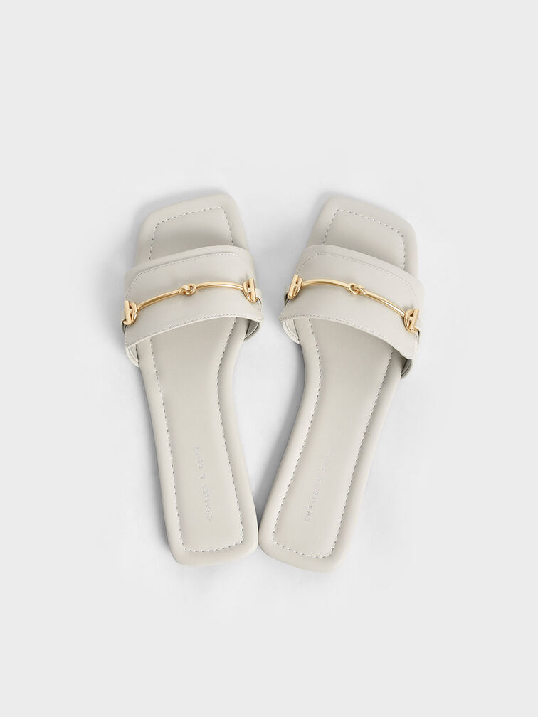 Metallic Accent Slide Sandals, Chalk, hi-res