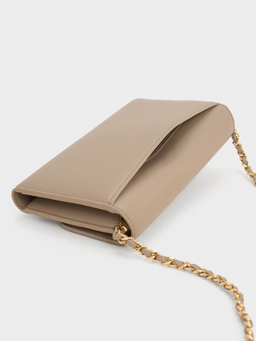 Magnetic Front Flap Long Wallet, Taupe, hi-res