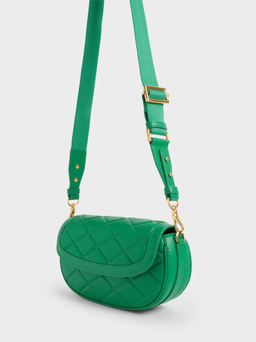 Lillie Curved Chain Handle Bag, Green, hi-res