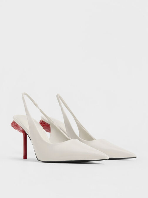 Flor Rose-Heel Slingback Pumps, Chalk, hi-res