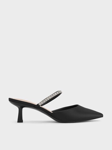 Ambrosia Satin Gem-Embellished Pointed-Toe Mules, Black2, hi-res