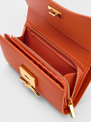Huxley Metallic-Accent Front Flap Wallet, Orange, hi-res