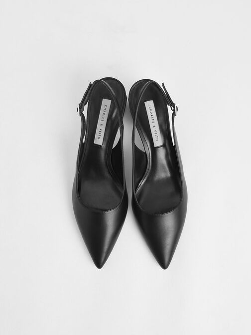 Metallic Accent Slingback Court Shoes, Black, hi-res