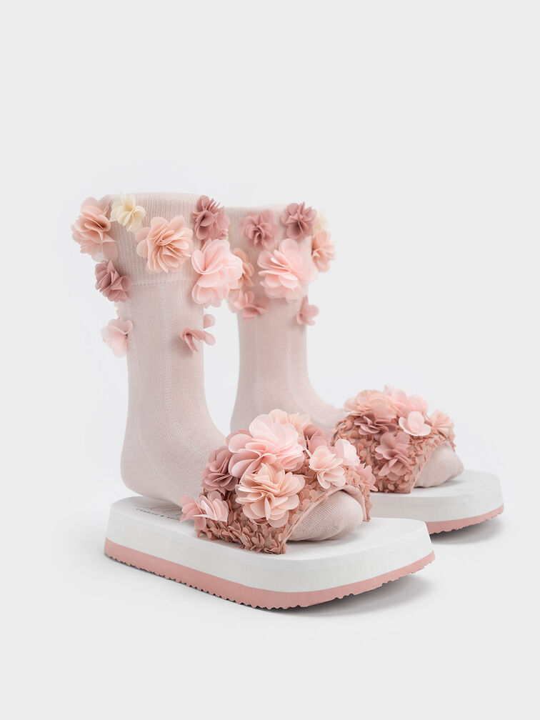 Floral Mesh Flatform Sandals, Blush, hi-res
