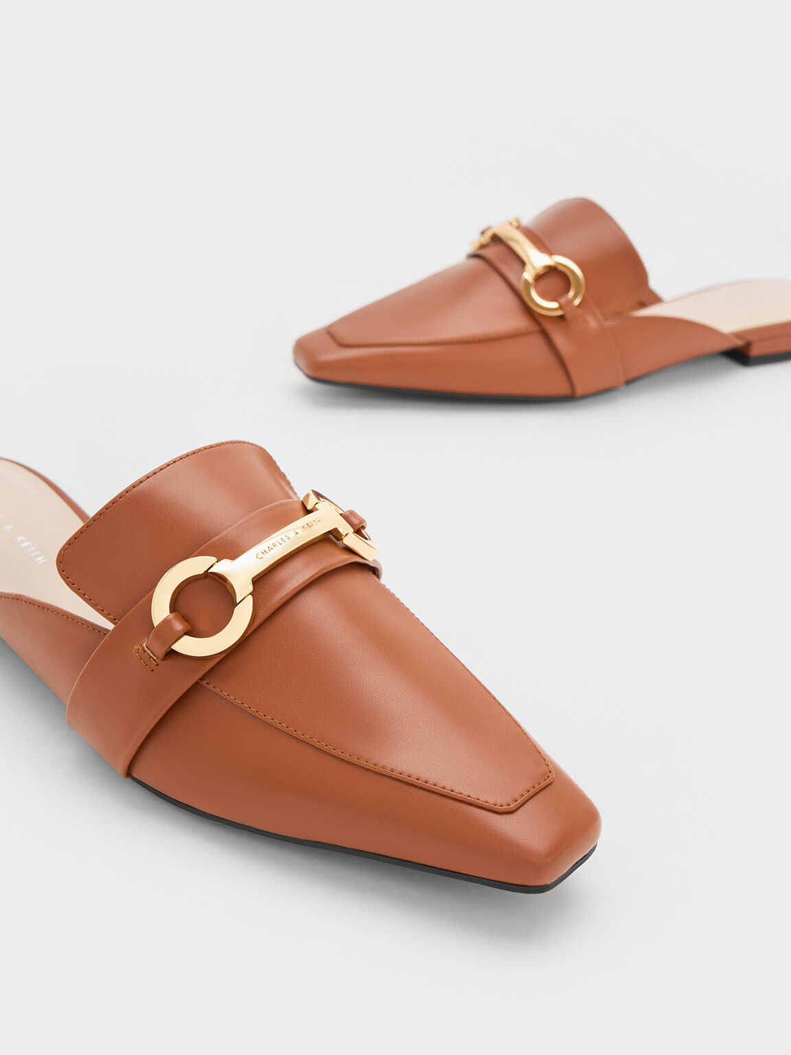 Cognac Metallic Accent Tapered Flat Mules CHARLES KEITH SA