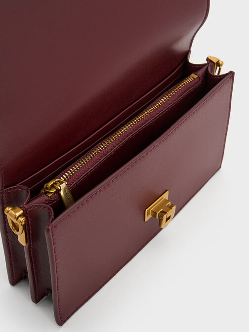 Tallulah Metallic Push-Lock Wallet, Burgundy, hi-res