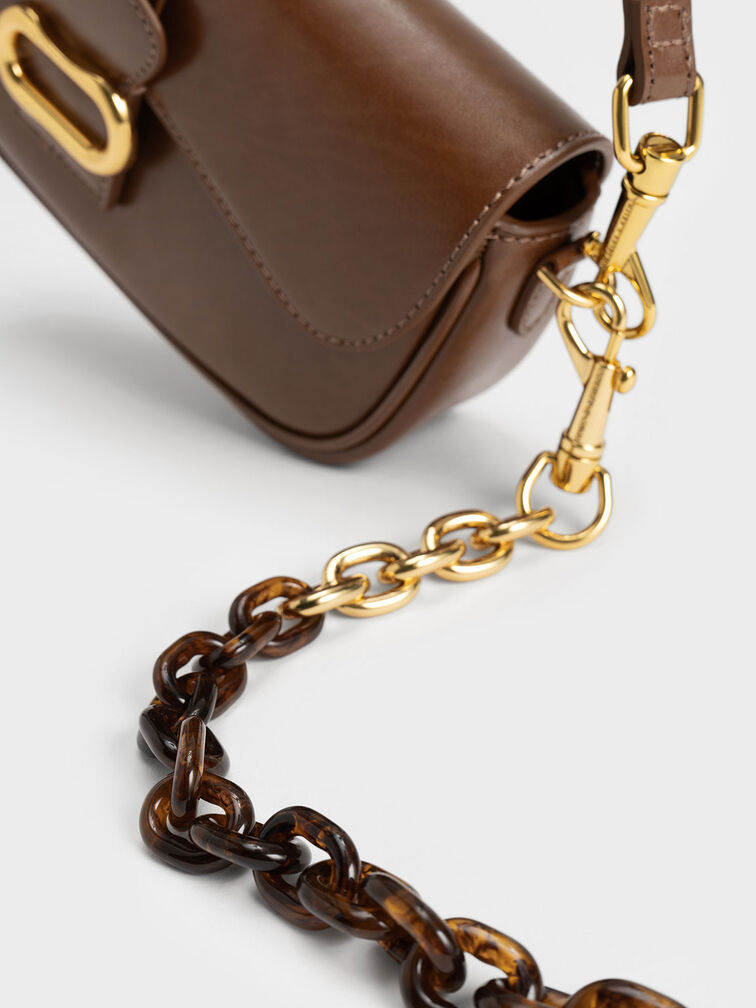 Daki Belted Curved Bag, Chocolate, hi-res
