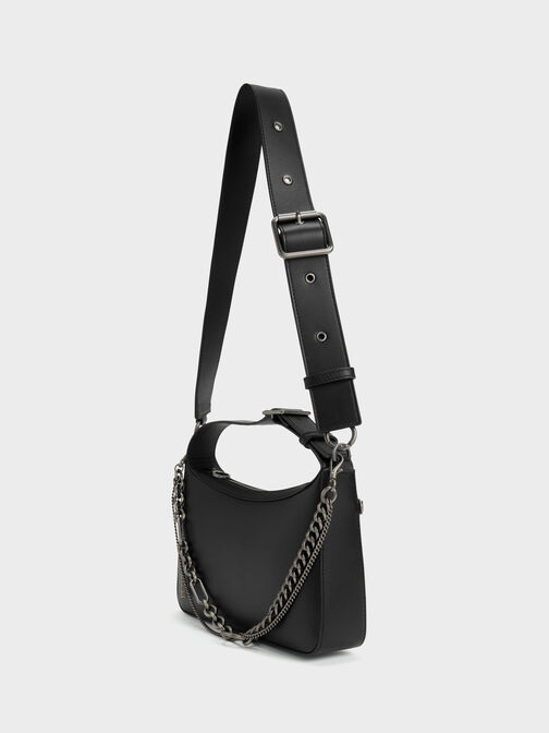 Jules Leather Chain-Embellished Bag, Black, hi-res