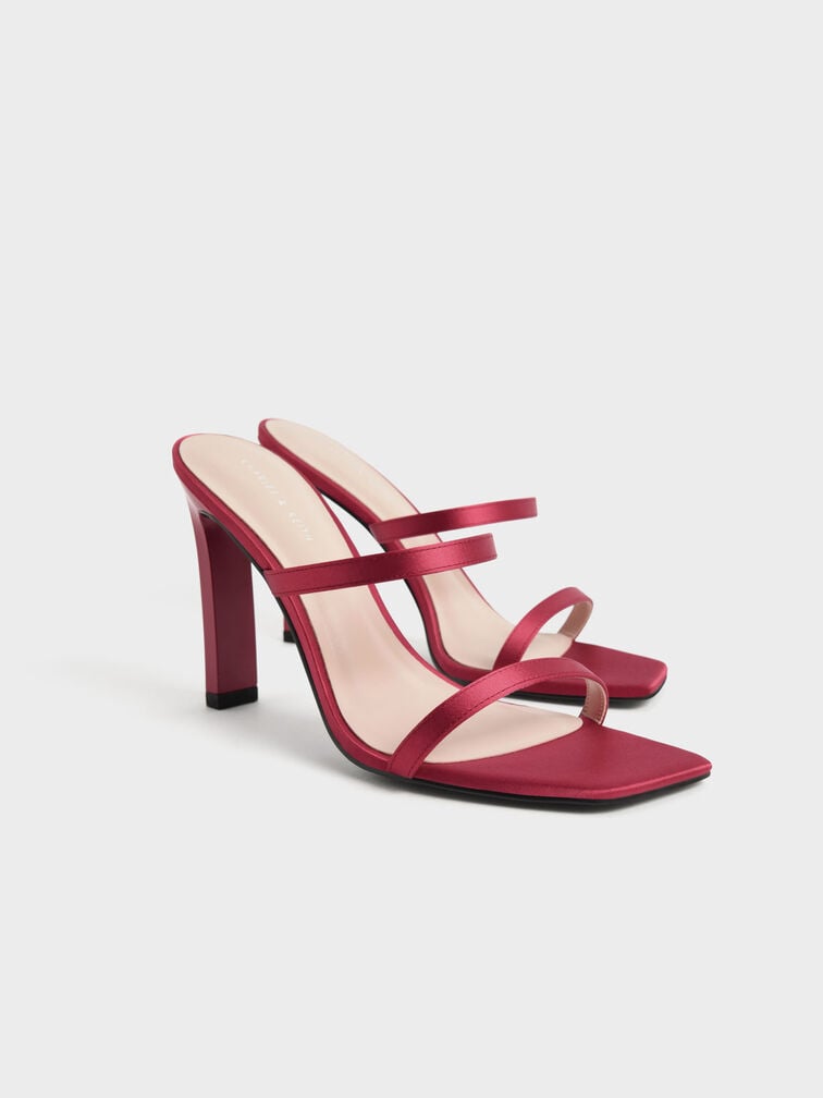 Recycled Polyester Gem Ankle-Strap Sandals, Red, hi-res