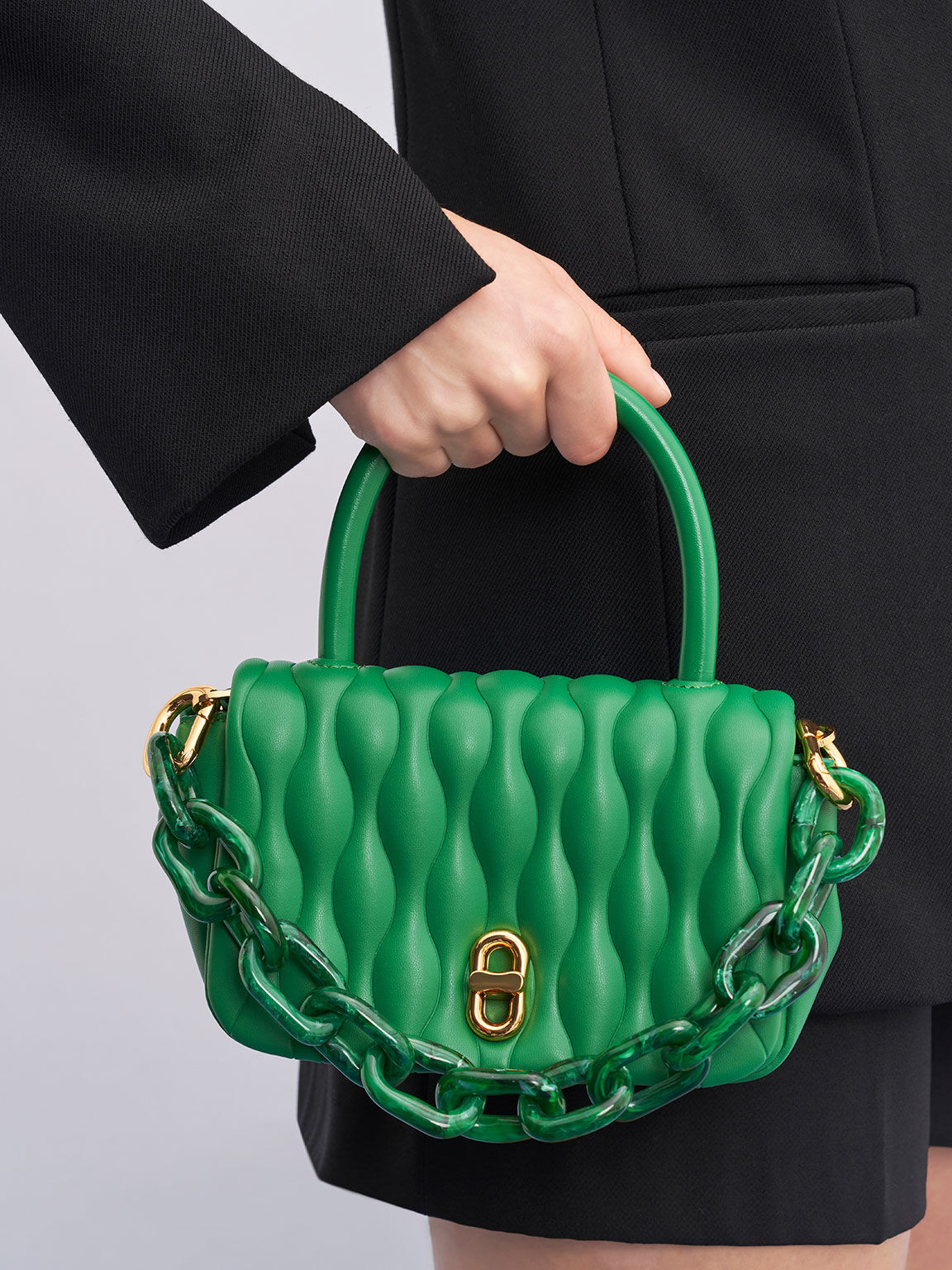 حقيبة إيفا بتصميم بوكسي, لون أخضر, hi-res