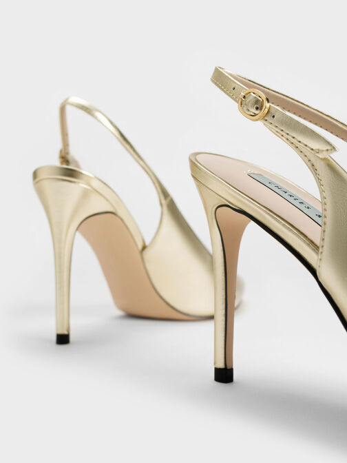 Metallic Stiletto Heel Slingback Pumps, Gold, hi-res