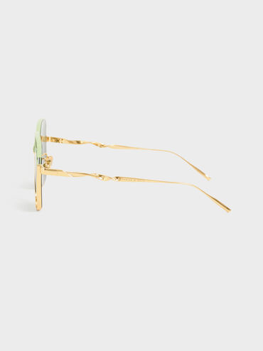 Wavy Wire-Frame Square Sunglasses, Green, hi-res
