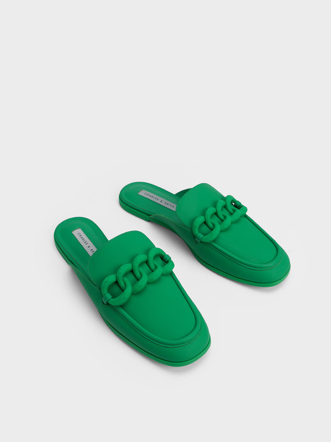 Chunky Chain Loafer Flats, Green, hi-res