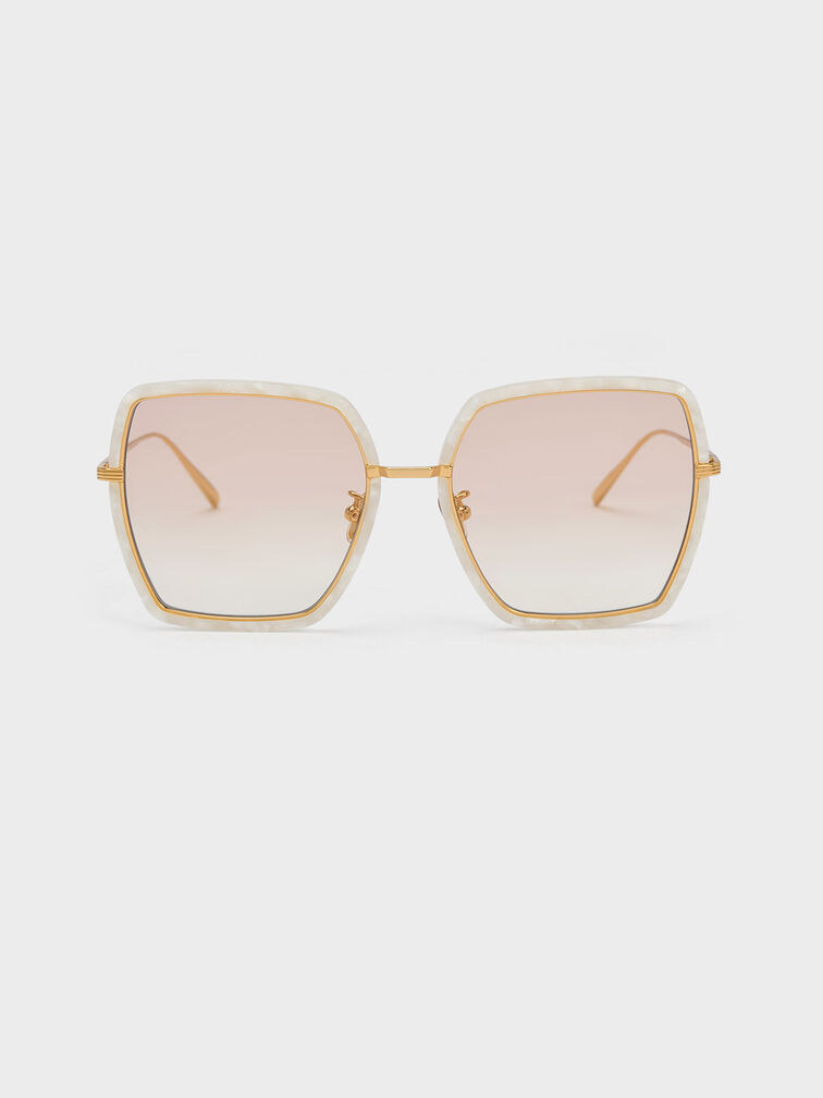 Oversized Square Butterfly Sunglasses, Cream, hi-res