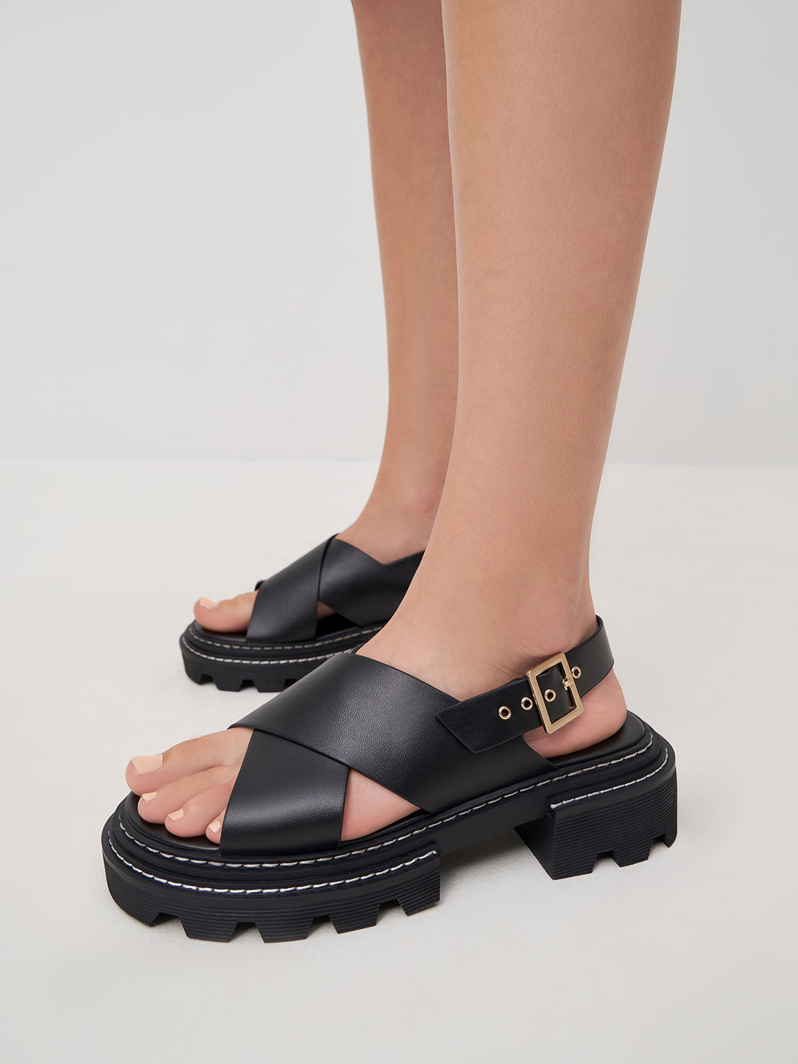 Perline Crossover Slingback Sandals Black