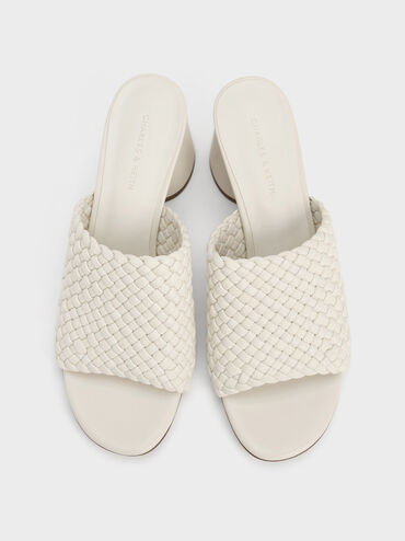 Interwoven Block Heel Mules, Chalk, hi-res