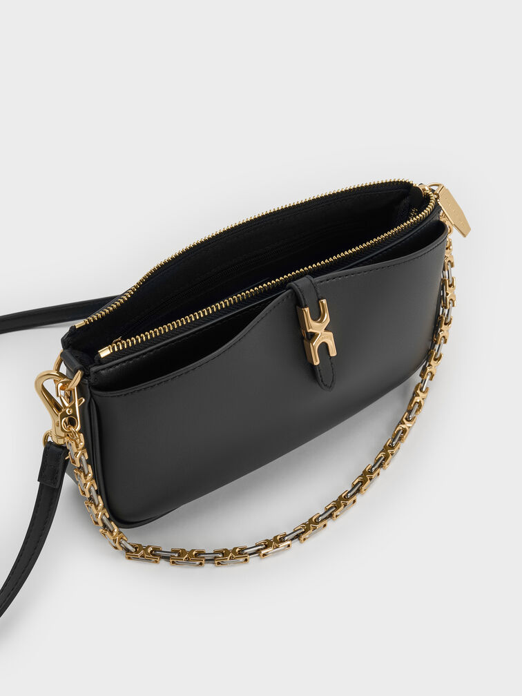 Adalyn Metallic-Buckle Chain-Handle Shoulder Bag, Black, hi-res