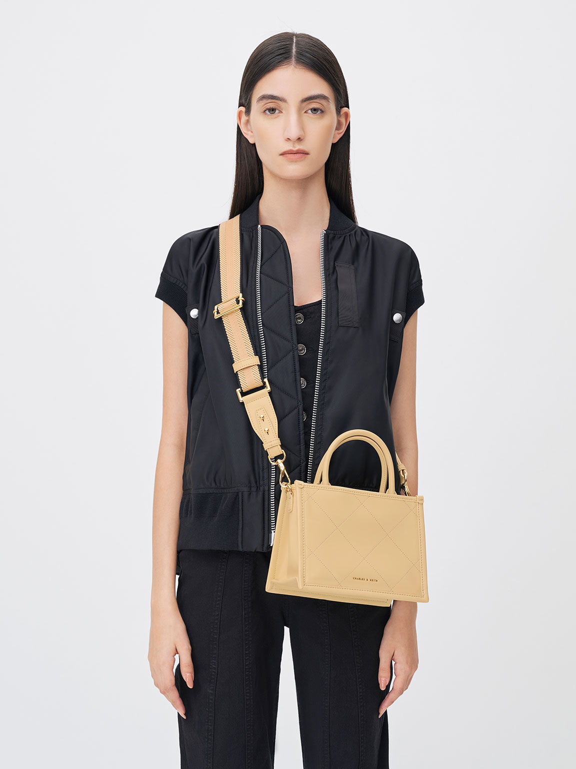 Celia Quilted Double Handle Tote Bag, Beige, hi-res