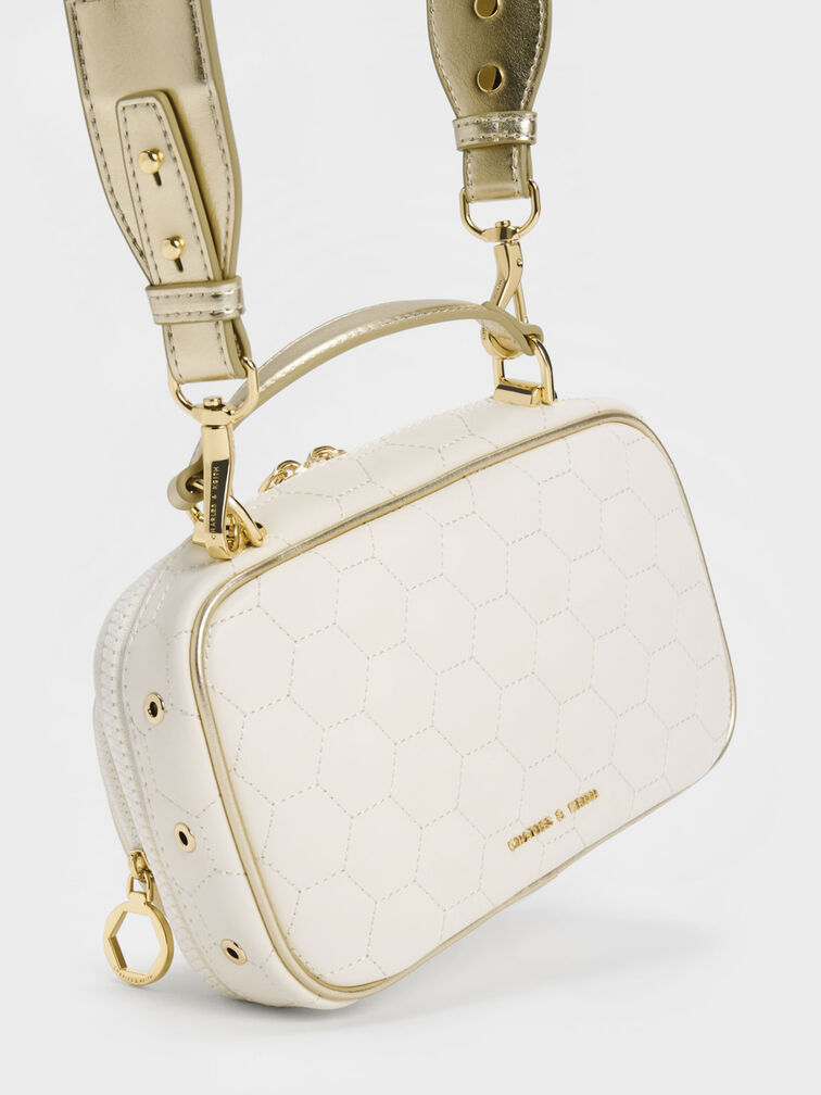 Textured Multi-Pouch Crossbody Bag, Gold, hi-res
