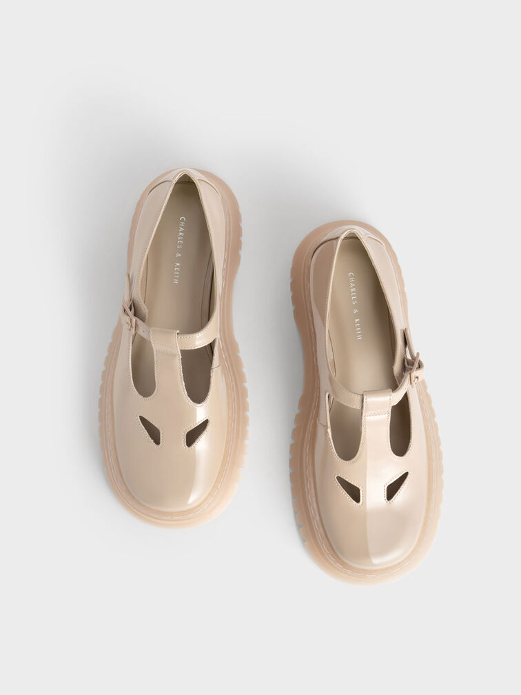 Patent Cut-Out Buckled Mary Janes, Nude, hi-res