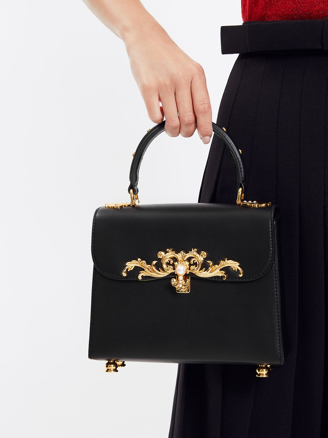 Merial Metallic Accent Top Handle Bag, Black, hi-res