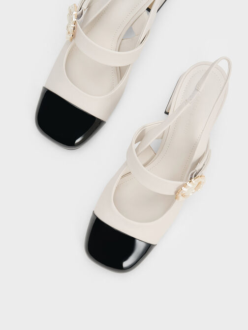 Patent Two-Tone Pearl Buckle Slingback Pumps, Multi, hi-res