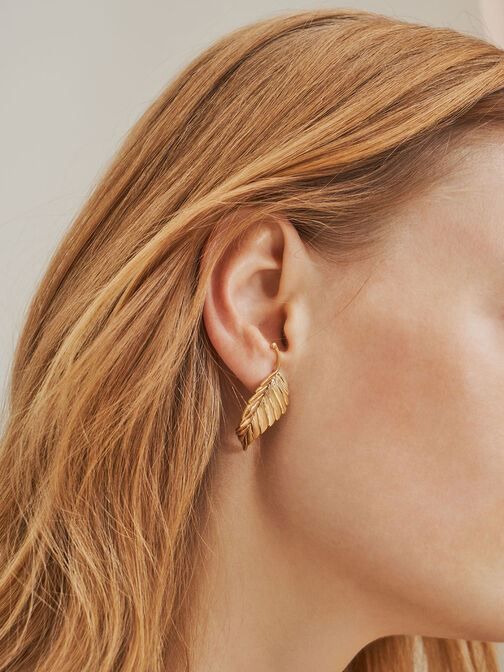 Leaf Stud Earrings, Brush Gold, hi-res