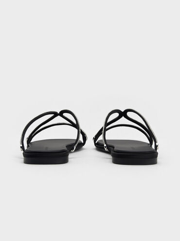 Satin Braided Strappy Sandals, Black Textured, hi-res