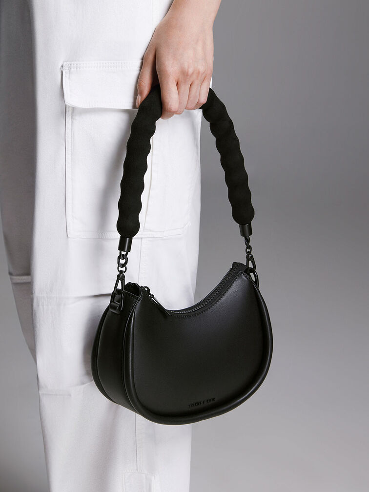 Lana Curved Shoulder Bag, Black, hi-res