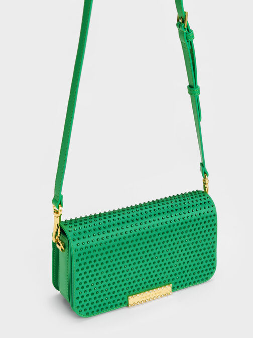 Embellished Chain Strap Bag, Green, hi-res