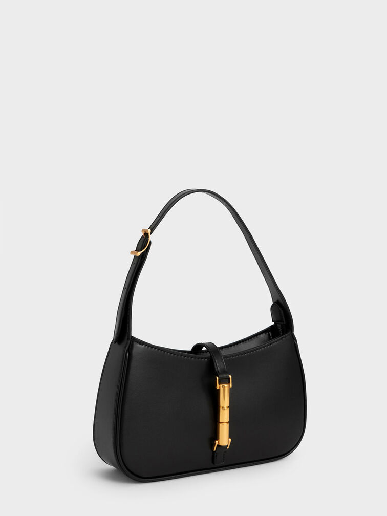 Cesia Metallic Accent Shoulder Bag, Black, hi-res