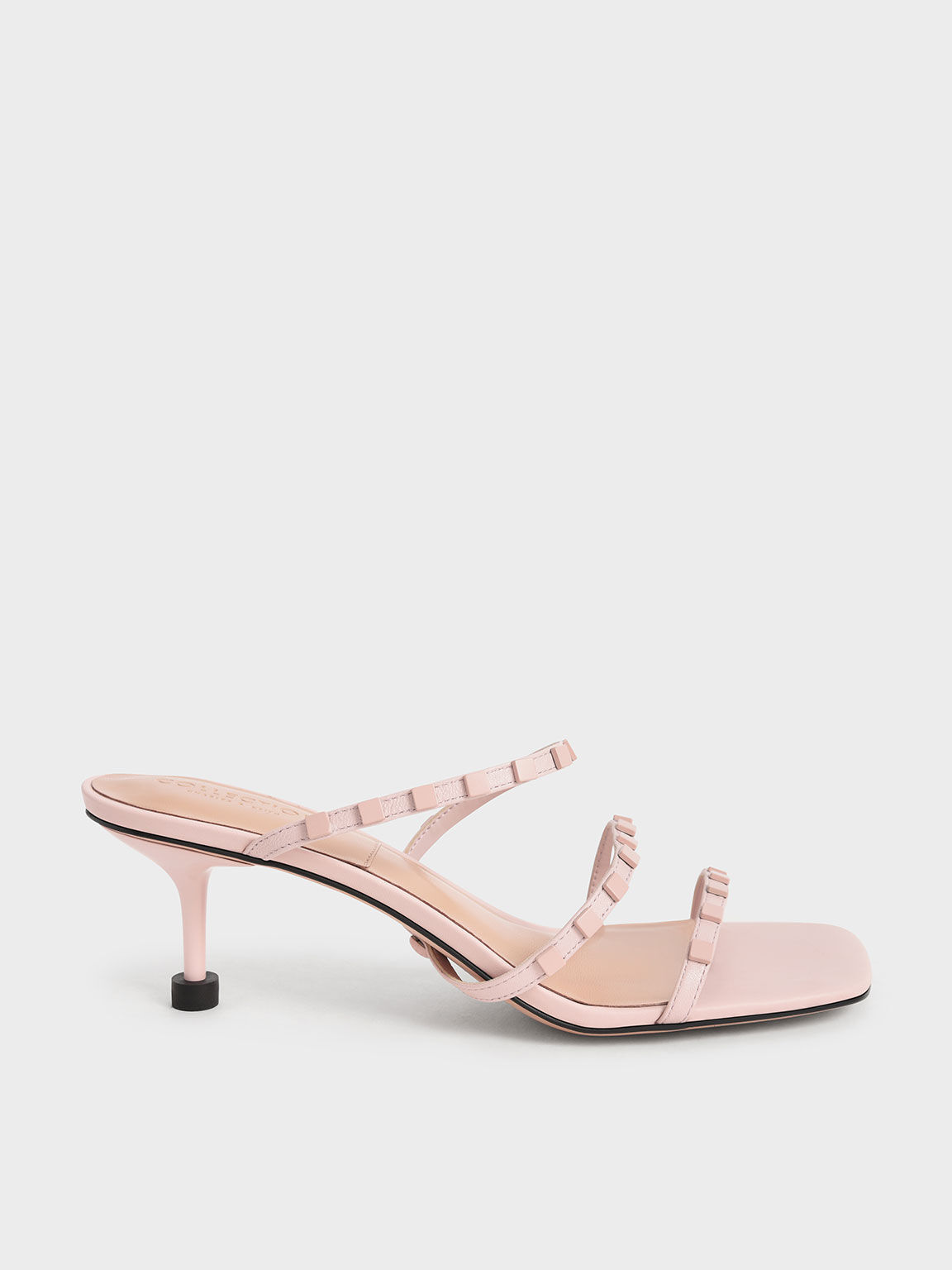 Pink Leather Embellished Sculptural Heel Sandals - CHARLES Pink Leather Embellished Sculptural Heel Sandals - CHARLES
