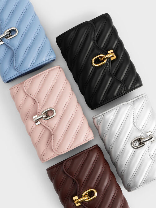 Freja Wavy Metallic Quilted Wallet, Silver, hi-res